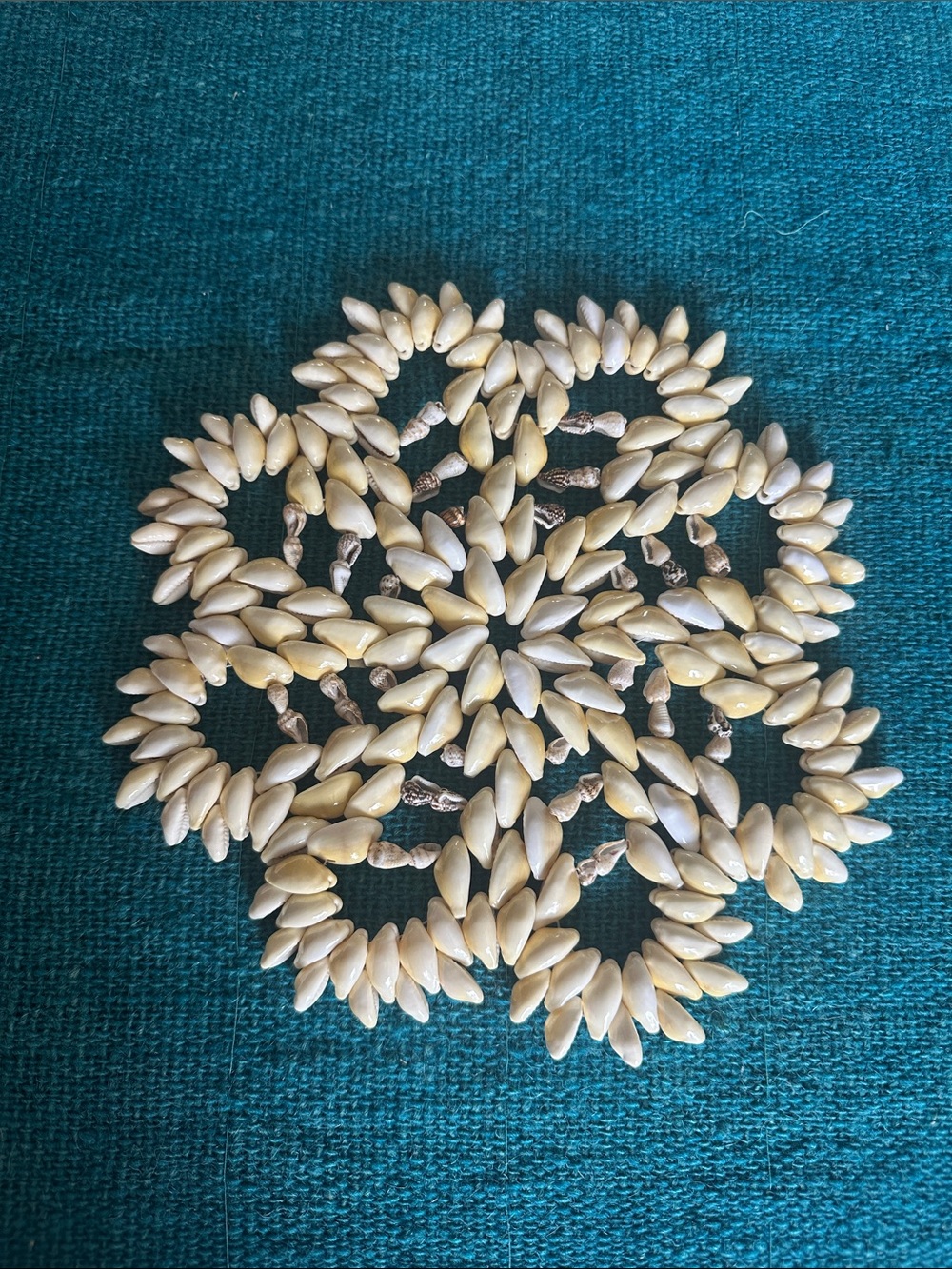 Vintage 70s Handcrafted Cowrie Trivet 9”